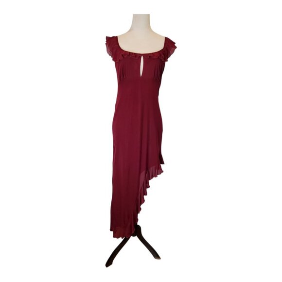 LE LIS COLLECTION SZ M Red Wine Asymmetrical Ruffled Sexy Dress - Picture 2 of 13